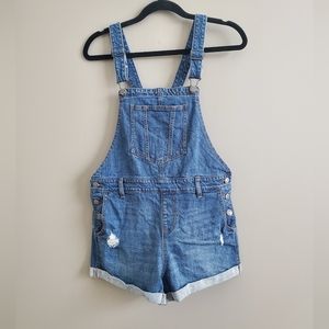 Old Navy Shortalls Short Overalls Rolled Hem Distressed Size S Medium‎ Wash